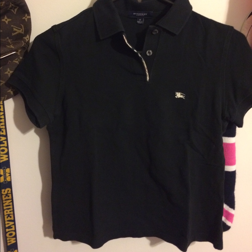 Navy blue Burberry women's polo shirt